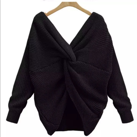 1 LEFT! Black Twist Back Knot Sweater - Picture 4 of 5